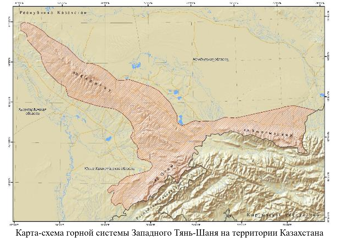 Батыс Тянь-Шань тау жүйесінің Қазақстан аумағындағы картасы