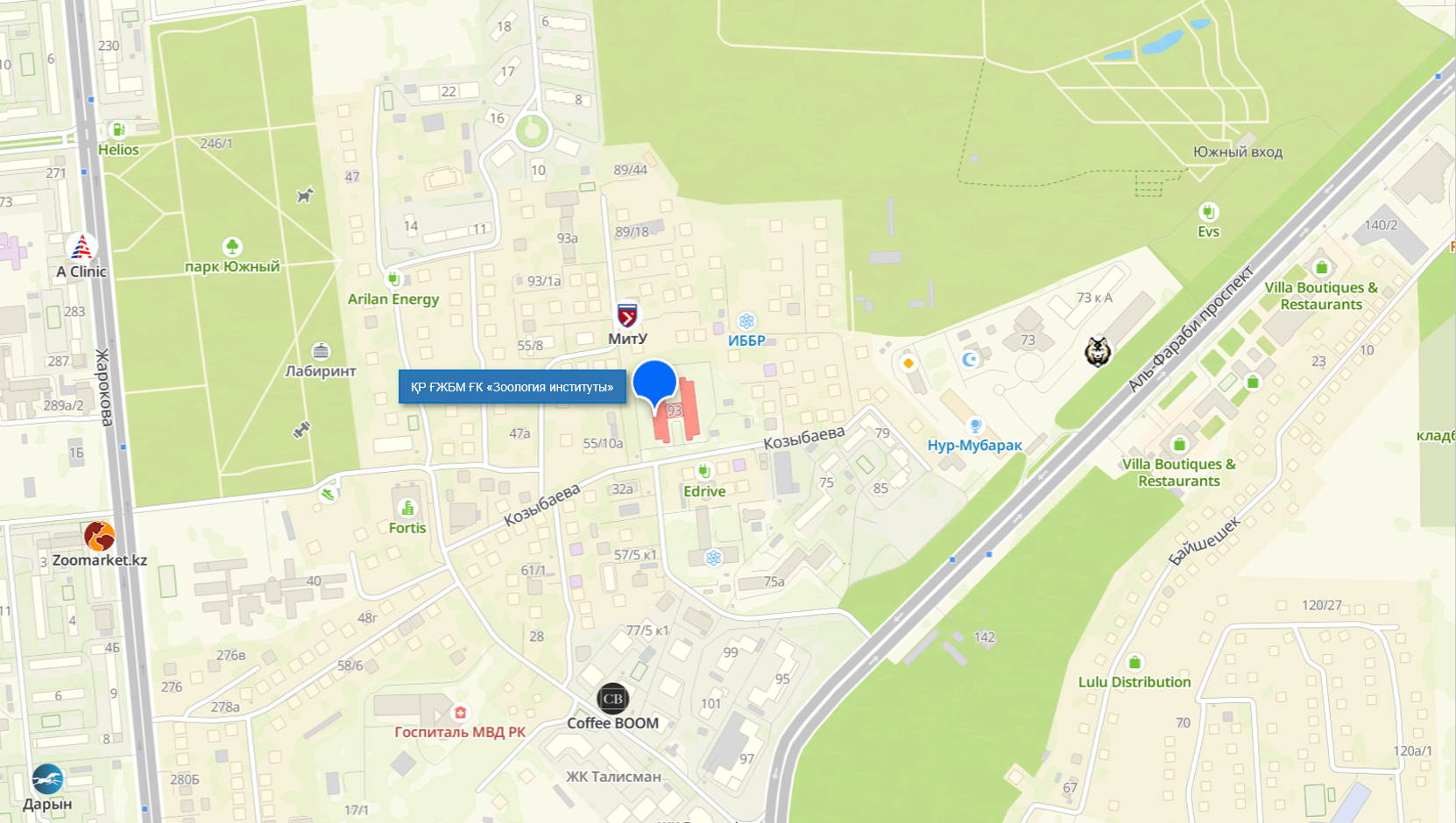 Зоология институтының орналасу картасы
